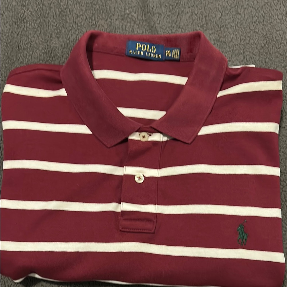 Polo Ralph Lauren Maroon and White Striped Polo Shirt